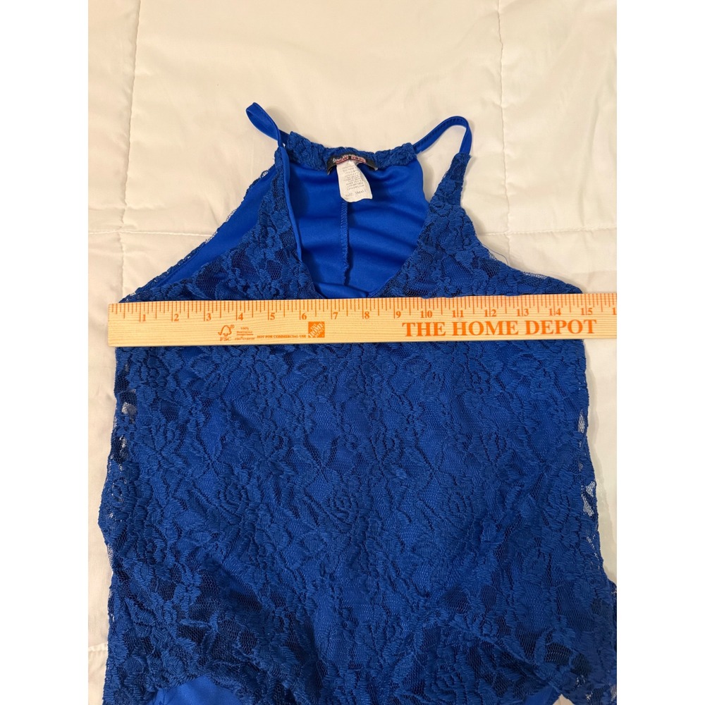 Top Fashion New York Royal Blue Floral Lace Halter Tank Top Blouse Small FL1149 - Picture 4 of 6